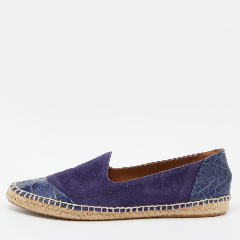 luxury-women-giorgio-armani-used-shoes-p808218-1685191572-003 Giorgio Armani Blue Croc Embossed Leather and Suede Espadrille Flats Size 38