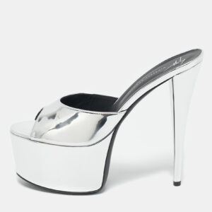 Giuseppe Zanotti Silver Leather Platform Slide Sandals Size 41