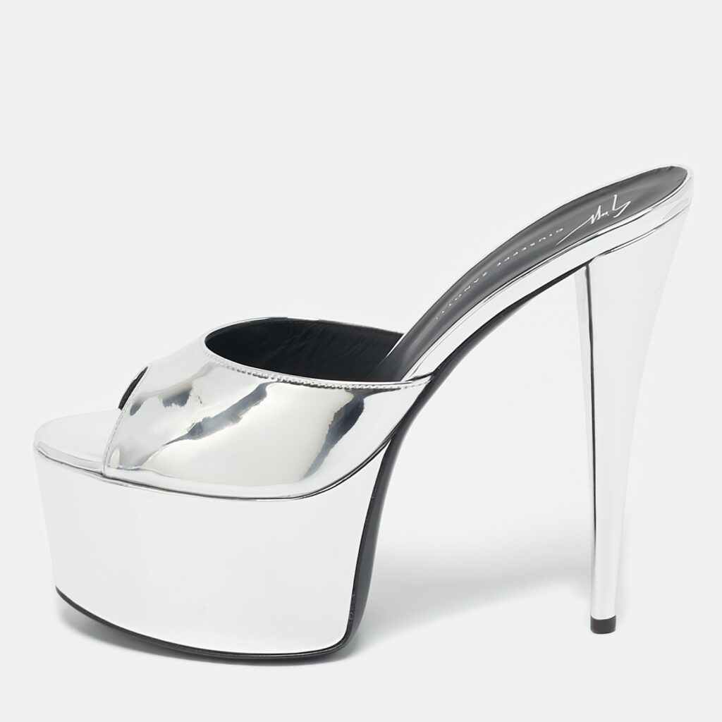 luxury-women-giuseppe-zanotti-new-shoes-p1129680-001 Giuseppe Zanotti Silver Leather Platform Slide Sandals Size 41