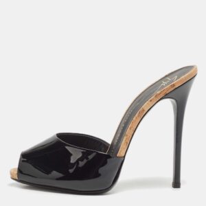 Giuseppe Zanotti Black Patent Leather Slide Sandals Size 38