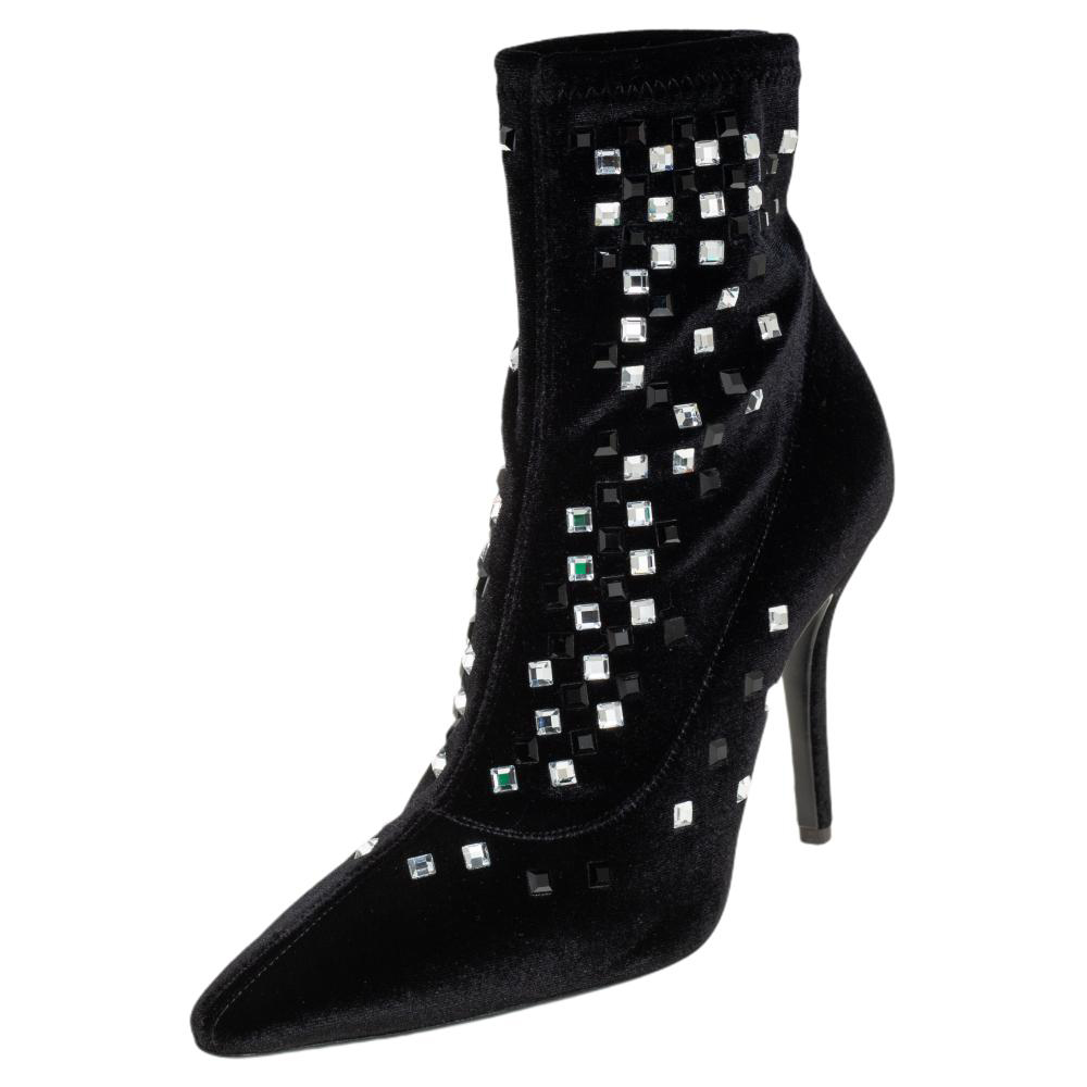 luxury-women-giuseppe-zanotti-new-shoes-p460376-005 Giuseppe Zanotti Black Velvet Crystal Embellished Ankle Boots Size 36