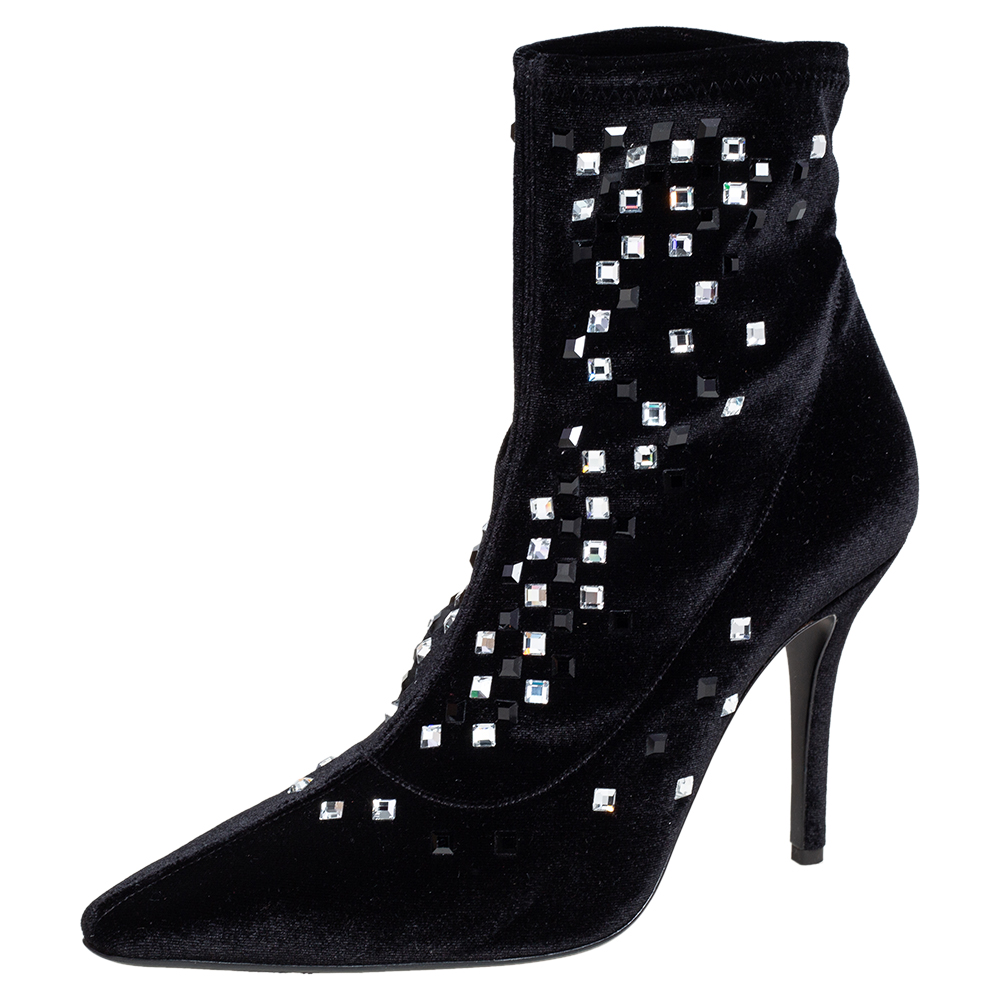 luxury-women-giuseppe-zanotti-new-shoes-p476528-005 Giuseppe Zanotti Black Velvet Crystal Embellished Ankle Boots Size 39