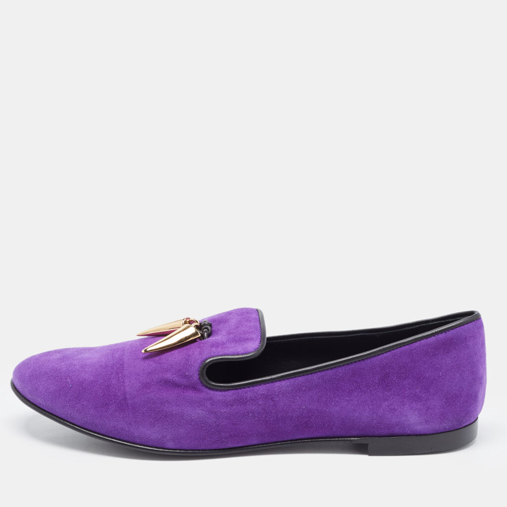luxury-women-giuseppe-zanotti-new-shoes-p900751-003 Giuseppe Zanotti Purple Suede Kevin Shark Tooth Tassel Smoking Slippers Size 41
