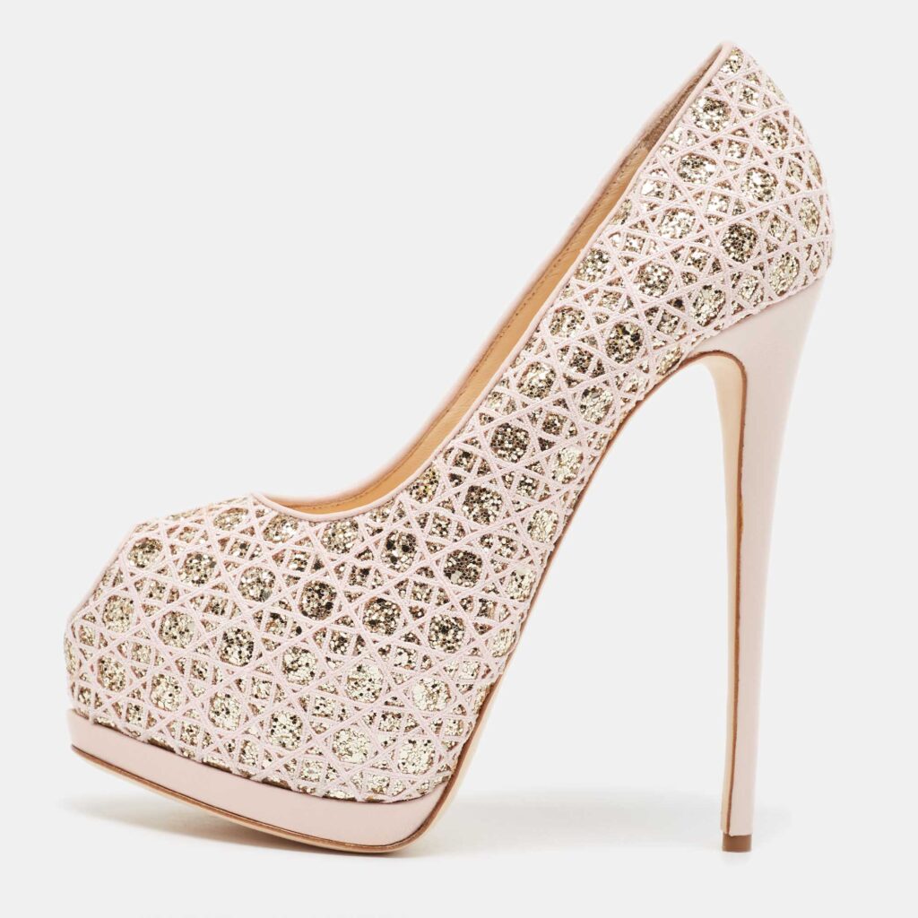 luxury-women-giuseppe-zanotti-new-shoes-p901696-003 Giuseppe Zanotti Pink Glitter Lace and Leather Sharon Platform Peep Toe Pumps Size 41