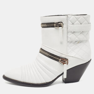Giuseppe Zanotti White Quilted Leather Ankle Boots Size 37.5