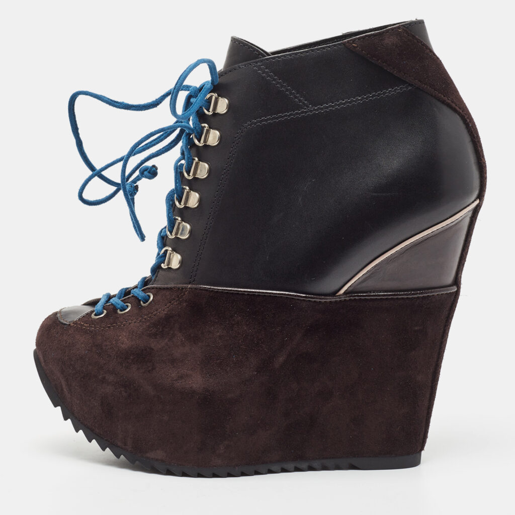 luxury-women-giuseppe-zanotti-new-shoes-p916033-010 Giuseppe Zanotti Multicolor Suede and Leather Wedge Ankle Length Boots Size 35.5