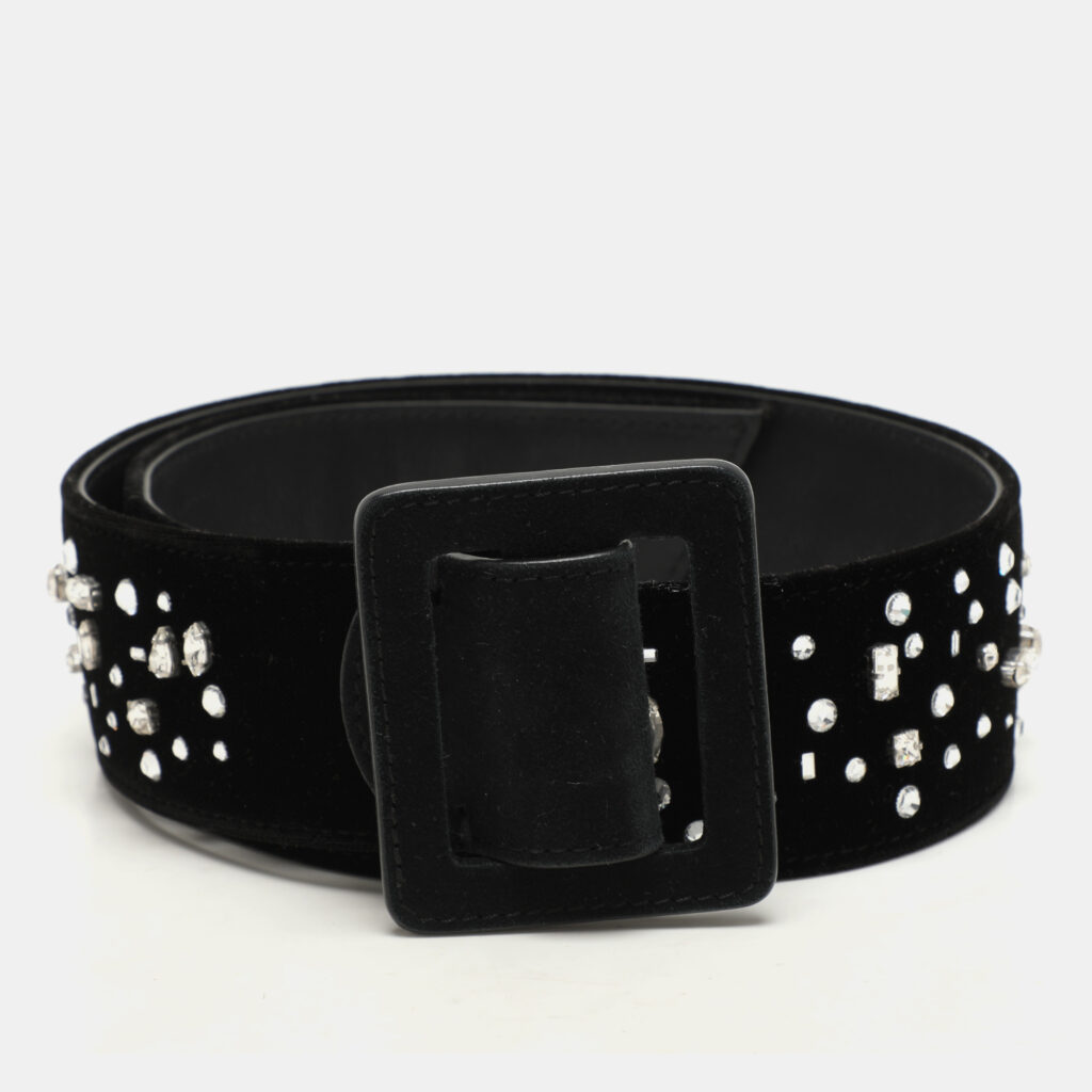 luxury-women-giuseppe-zanotti-used-accessories-p1145636-003 Giuseppe Zanotti Black Velvet Crystal Embellished Waist Belt M