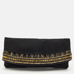 Giuseppe Zanotti Black Suede Crystals Embellished Clutch