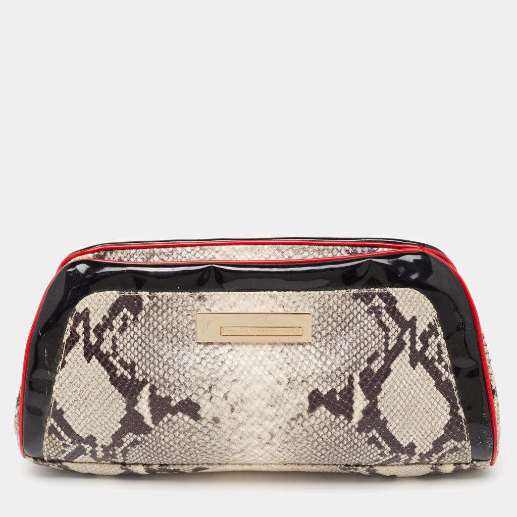 luxury-women-giuseppe-zanotti-used-handbags-p639980-012-1 Giuseppe Zanotti Multicolour Python Embossed and Patent Leather Clutch