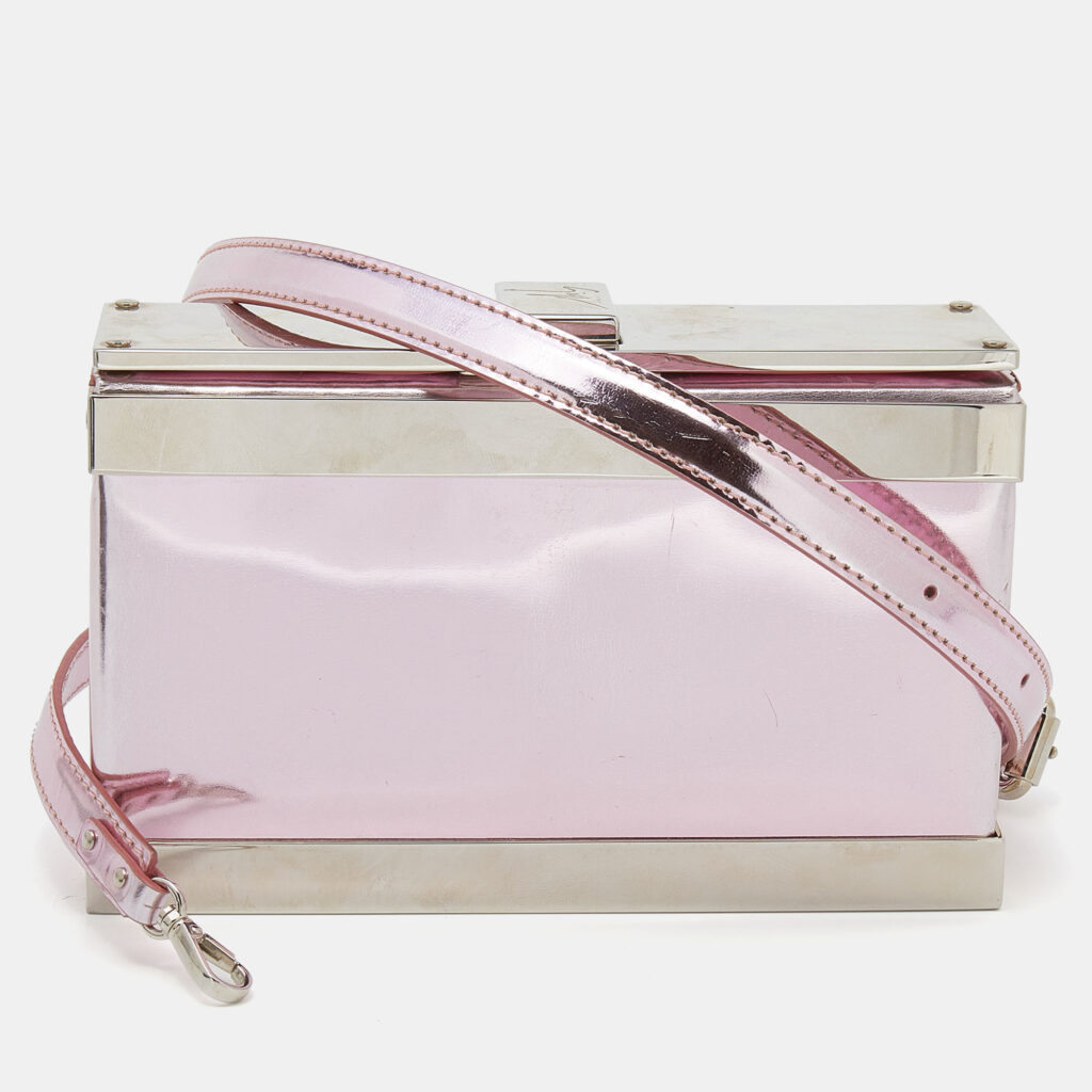 luxury-women-giuseppe-zanotti-used-handbags-p644585-008-2 Giuseppe Zanotti Metallic Pink Patent Leather And Metal Box Crossbody Bag