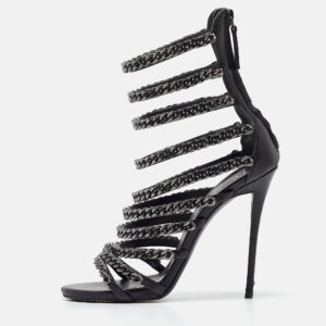 Giuseppe Zanotti Black Leather and Chain Strappy Sandals Size 37.5
