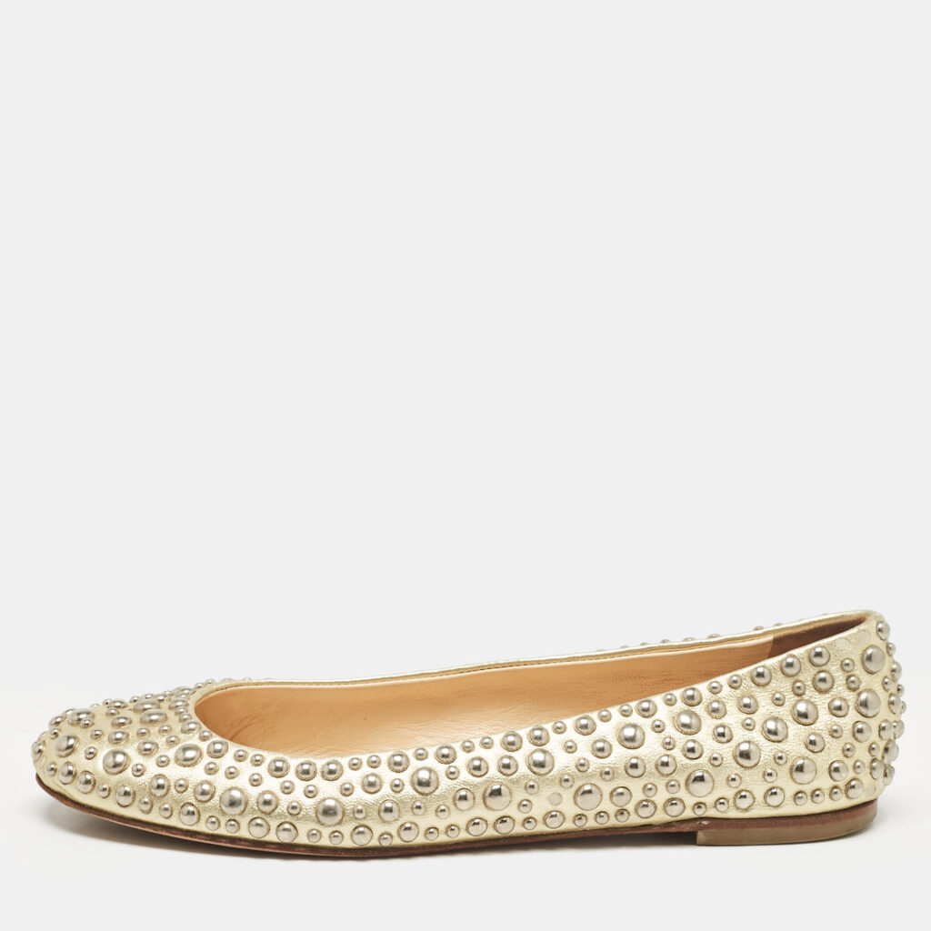 luxury-women-giuseppe-zanotti-used-shoes-p1037851-001 Giuseppe Zanotti Gold Leather Embellished Ballet Flats Size 37