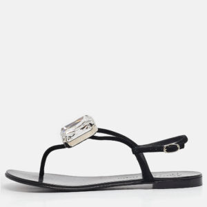 Giuseppe Zanotti Black Suede Crystal Embellished Slingback Sandals Size 38.5