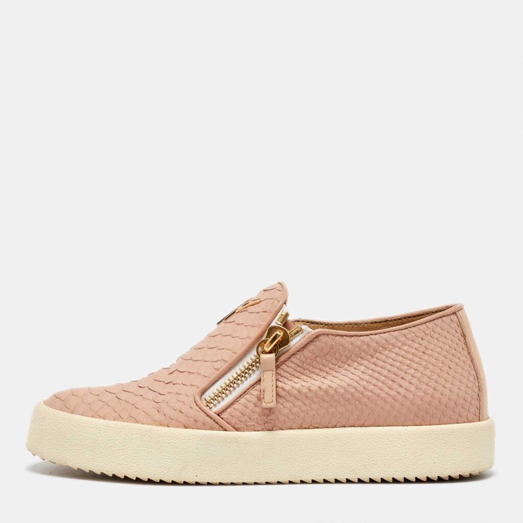 luxury-women-giuseppe-zanotti-used-shoes-p1070874-003 Giuseppe Zanotti Pink Python Embossed Leather London Slip on Sneakers Size 39