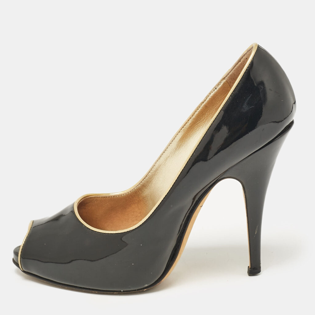 luxury-women-giuseppe-zanotti-used-shoes-p1071312-004 Giuseppe Zanotti Black Patent Leather Peep Toe Pumps Size 37