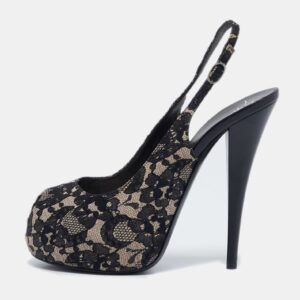 Giuseppe Zanotti Black/Beige Lace Peep Toe Slingback Platform Sandals Size 39