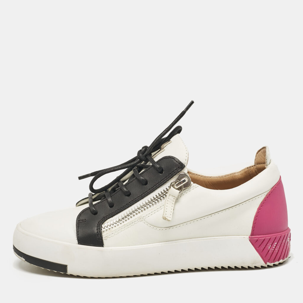 luxury-women-giuseppe-zanotti-used-shoes-p1073988-003 Giuseppe Zanotti White/Black Leather Frankie Low Top Sneakers Size 38
