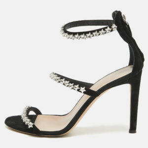 Giuseppe Zanotti Black Suede Star Crystal Harmony Sandals Size 39.5