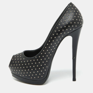 Giuseppe Zanotti Black Leather Studded Peep Toe Platform Pumps Size 37