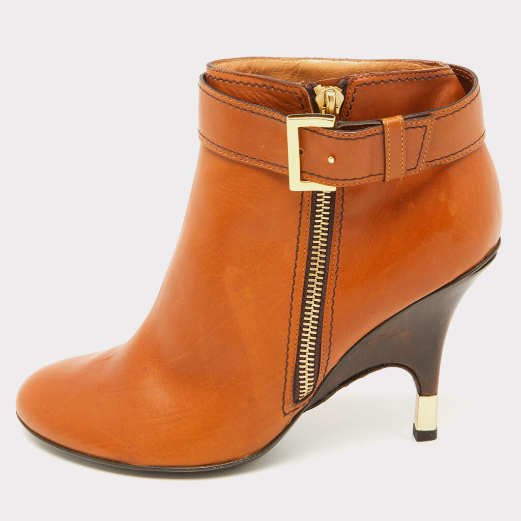 Giuseppe Zanotti Tan Leather Buckle Detail Ankle Length Boots Size 37.5