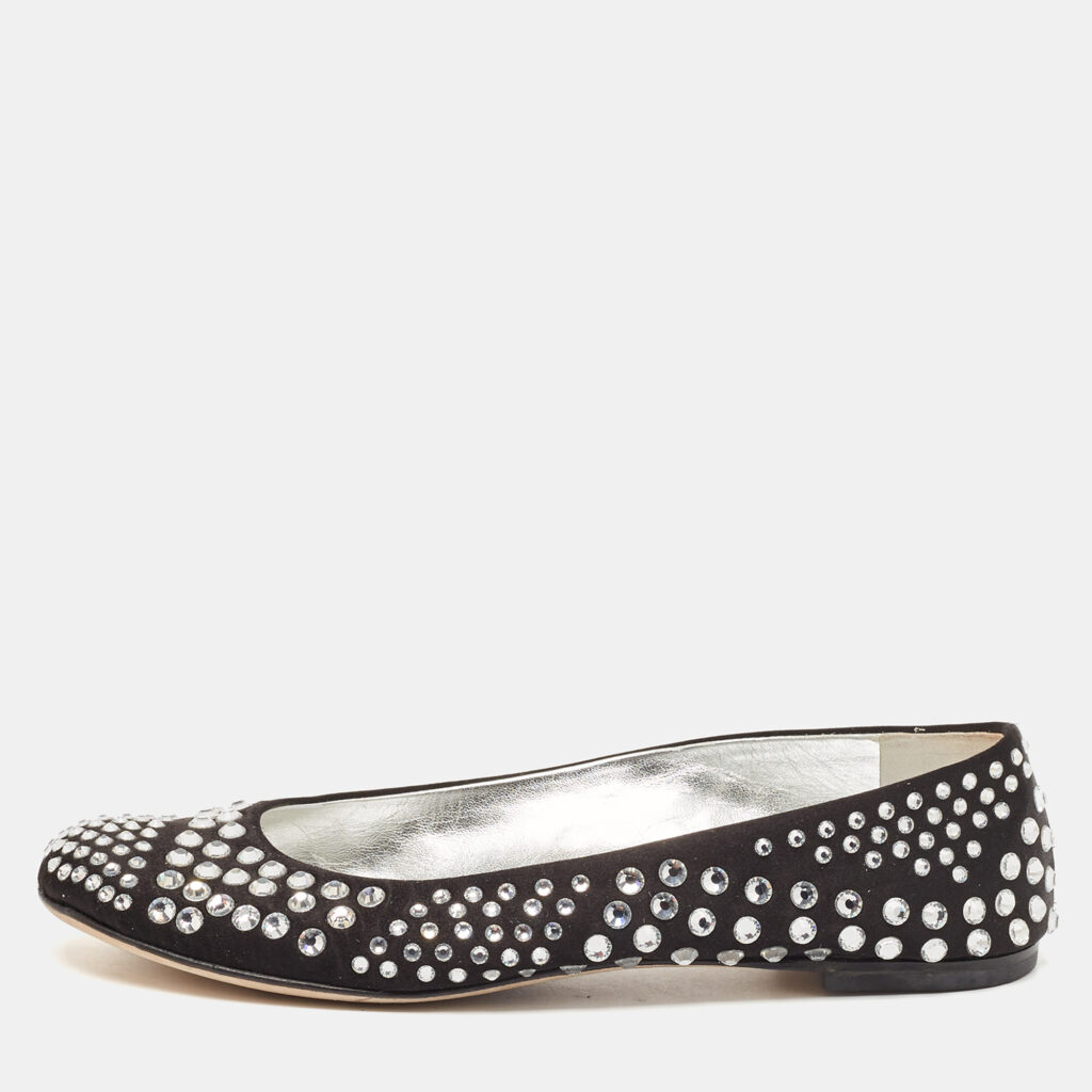Giuseppe Zanotti Black Satin Crystal Embellished Ballet Flats Size 36