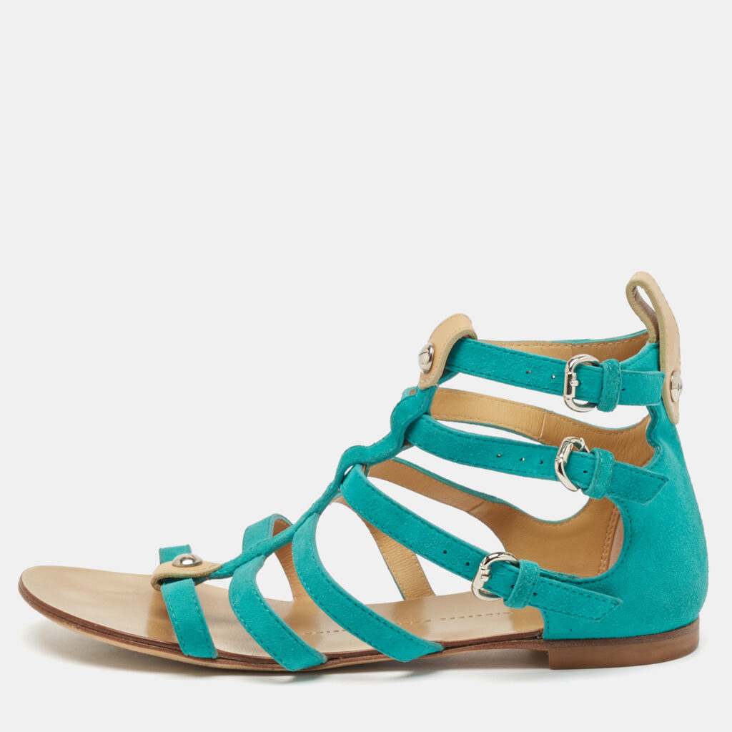 luxury-women-giuseppe-zanotti-used-shoes-p1093193-001 Giuseppe Zanotti Blue Suede Strappy Flat Slides Size 36