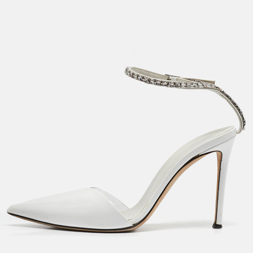 luxury-women-giuseppe-zanotti-used-shoes-p1093318-011 Giuseppe Zanotti White Patent Leather and PVC Crystal Embellished Pumps Size 38