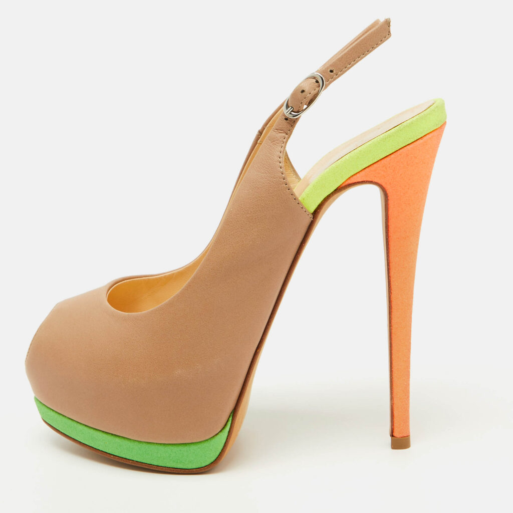 luxury-women-giuseppe-zanotti-used-shoes-p1094391-010 Giuseppe Zanotti Multicolor Leather Peep Toe Platform Slingback Pumps Size 38