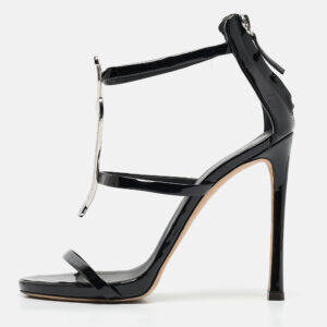 Giuseppe Zanotti Black Patent Leather Crystal Embellished Harmony G Sandals Size 38