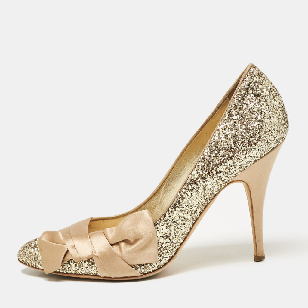 luxury-women-giuseppe-zanotti-used-shoes-p1097697-003 Giuseppe Zanotti Gold Glitter and Satin Uma Pumps Size 40