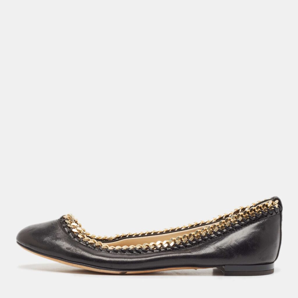 luxury-women-giuseppe-zanotti-used-shoes-p1099378-003 Giuseppe Zanotti Black Leather Ballet Flats Size 36