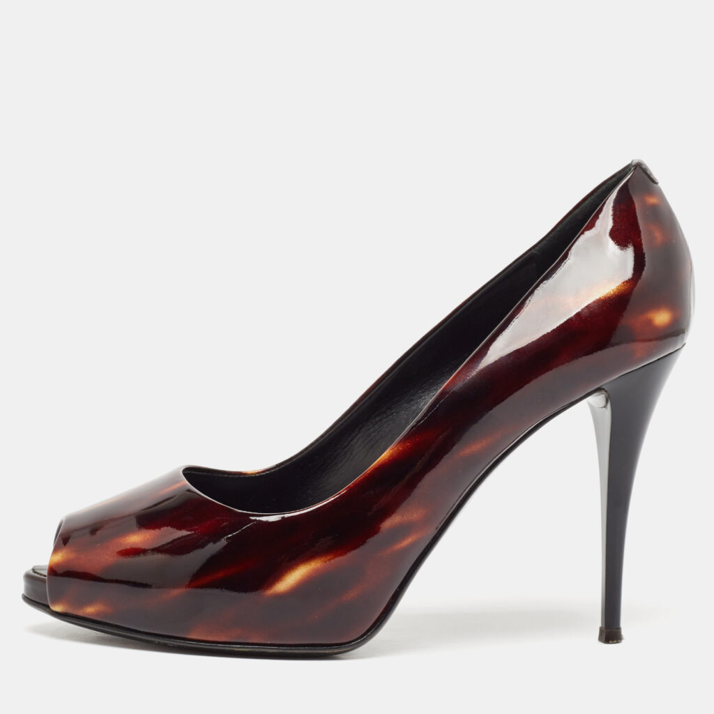 luxury-women-giuseppe-zanotti-used-shoes-p1099720-005 Giuseppe Zanotti Brown Patent Leather Peep Toe Pumps Size 39