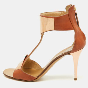 Giuseppe Zanotti Tan Leather Metal Detail T-Strap Sandals Size 37.5