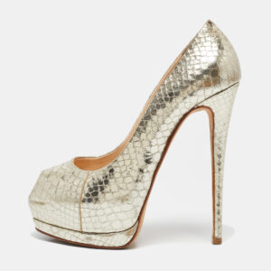 Giuseppe Zanotti Gold Python Embossed Leather Peep Toe Platform Pumps Size 38