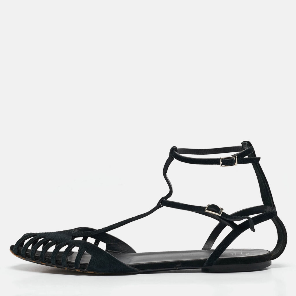 Giuseppe Zanotti Black Suede Ankle Strap Ballet Flats Size 41