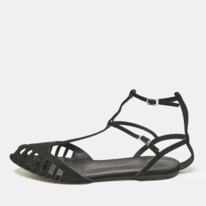 Giuseppe Zanotti Black Suede Ankle Strap Flats Size 38.5