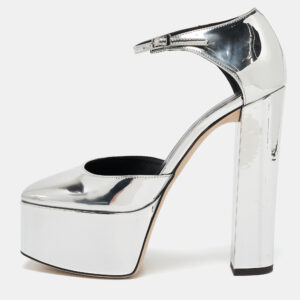Giuseppe Zanotti Silver Patent Leather Mary Jane Pumps Size 40