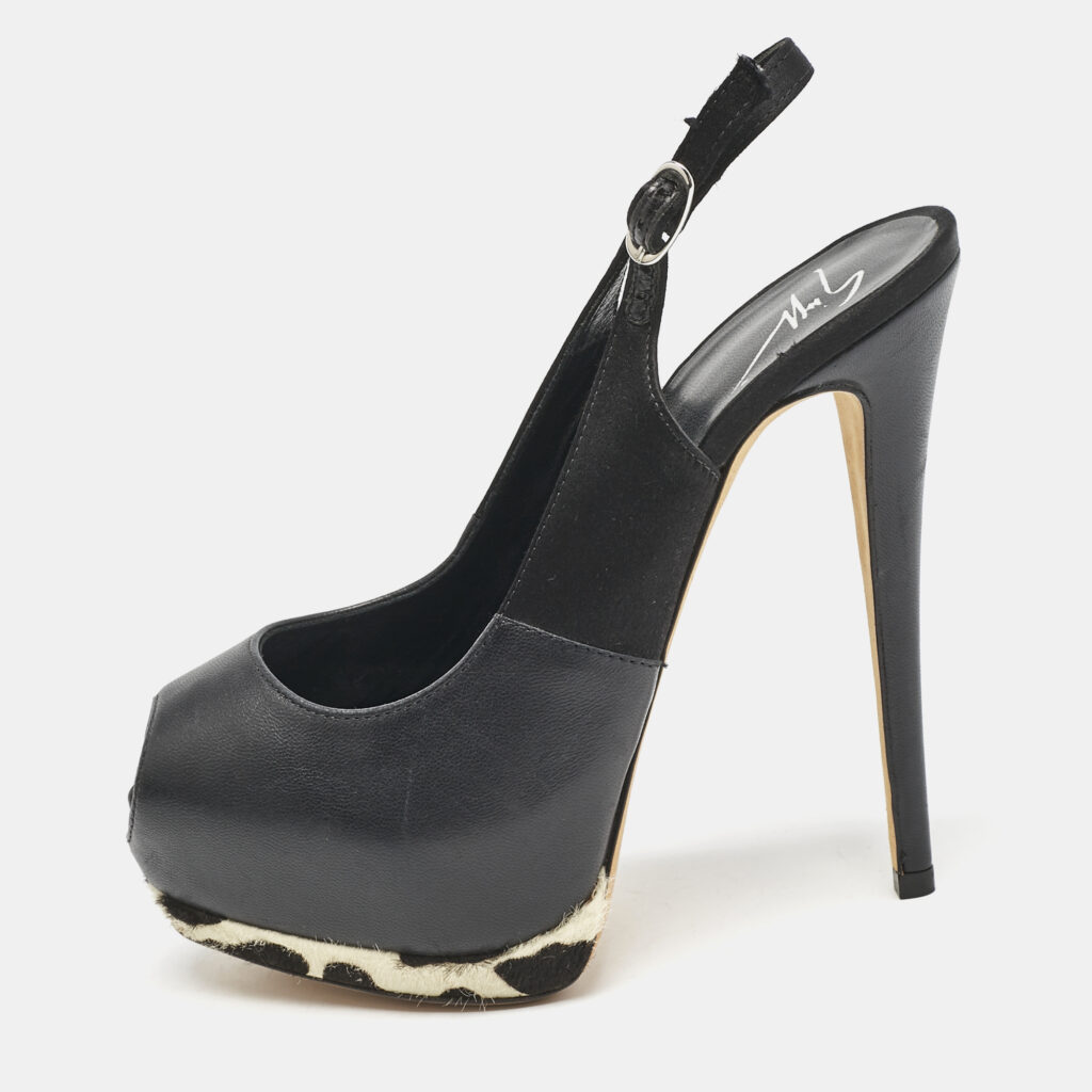 Giuseppe Zanotti Black/White Leather Peep Toe Slingback Pumps Size 35