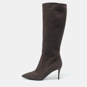 Giuseppe Zanotti Grey Suede Pointed Toe Knee Length Boots Size 37