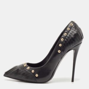 Giuseppe Zanotti Black Leather Studded Fringe Pumps Size 38