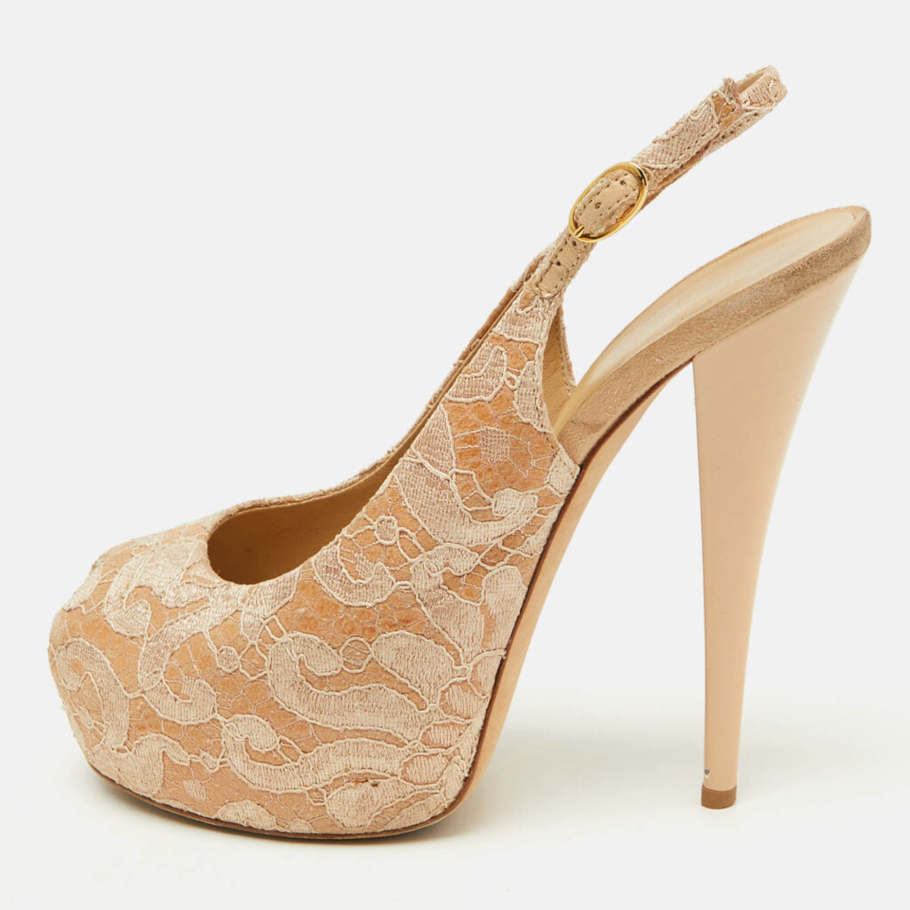 luxury-women-giuseppe-zanotti-used-shoes-p1132864-010 Giuseppe Zanotti Beige Lace Peep-Toe Slingback Sandals Size 40