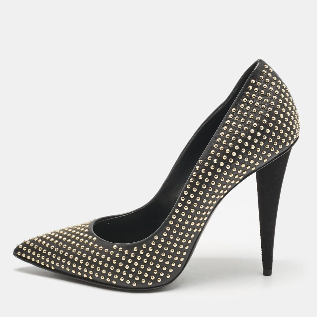 luxury-women-giuseppe-zanotti-used-shoes-p1133595-003 Giuseppe Zanotti Black Leather Ester Studded Pumps Size 38.5