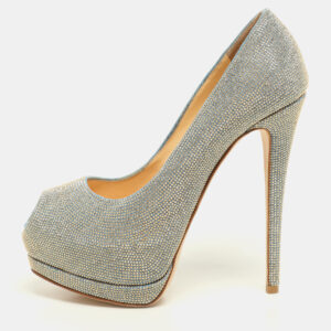 Giuseppe Zanotti Blue/Gold Studded Denim Peep Toe Platform Pumps Size 38