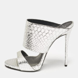Giuseppe Zanotti Silver Snakeskin Embossed Leather Andrea Sandals Size 39