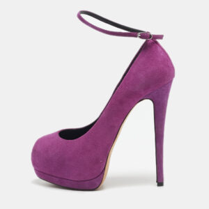 Giuseppe Zanotti Magenta Pink Suede Platform Peep Toe Ankle Strap Pumps Size 35