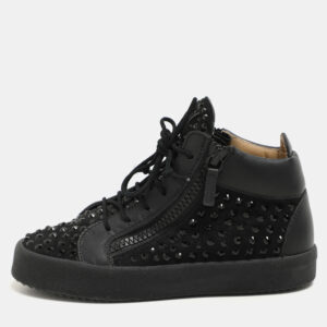 Giuseppe Zanotti black Suede Embellished High Top Sneakers Size 37