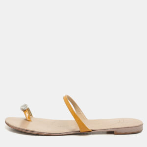 giuseppe zanotti yellow patent leather crystal embellished toe ring flat sandals size 36