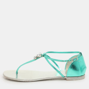 giuseppe zanotti green leather embellished flat sandals size 36