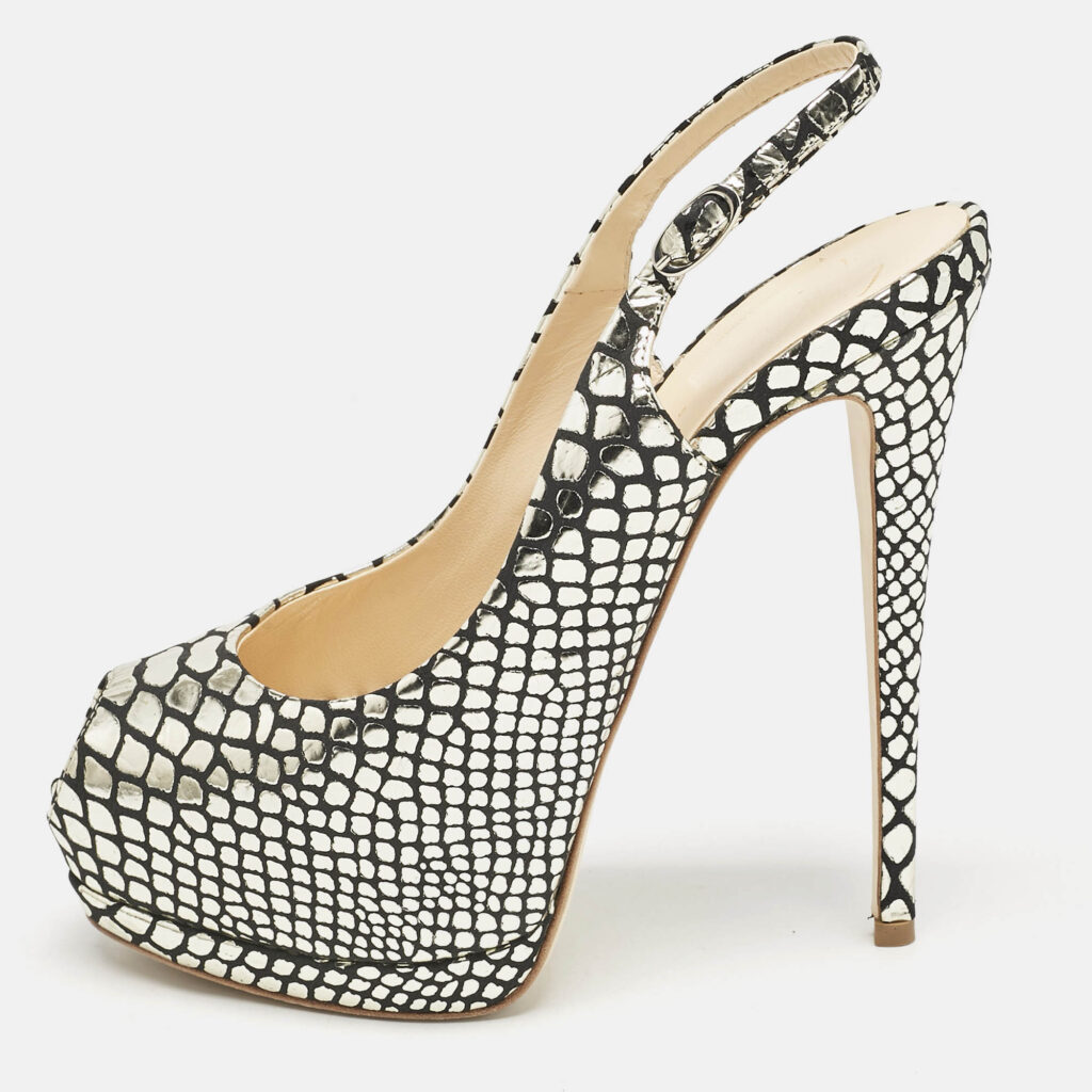 luxury-women-giuseppe-zanotti-used-shoes-p1151789-010 Giuseppe Zanotti Gold/Black Python Embossed Leather Sharon Platform Pumps Size 39