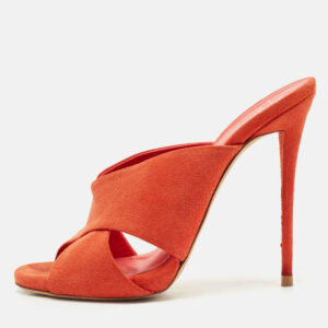 Giuseppe Zanotti Orange Suede Slide Sandals Size 38